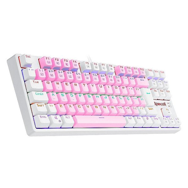 Teclado Gamer Redragon Daksa Branco E Rosa Switch Azul TKL
