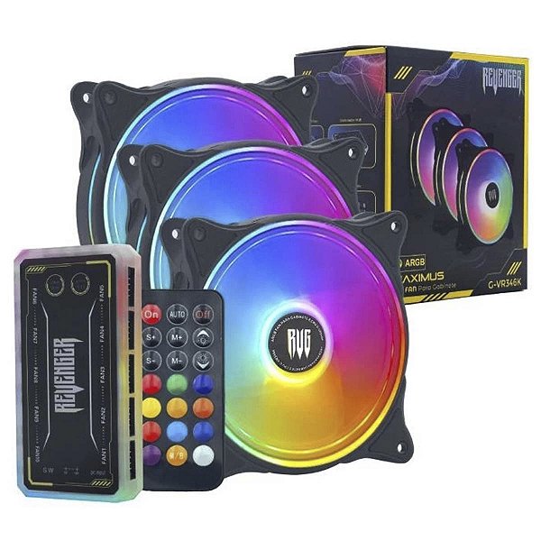 Kit 3 Cooler Fan 12cm Argb Controladora Ventoinha 12v Preto