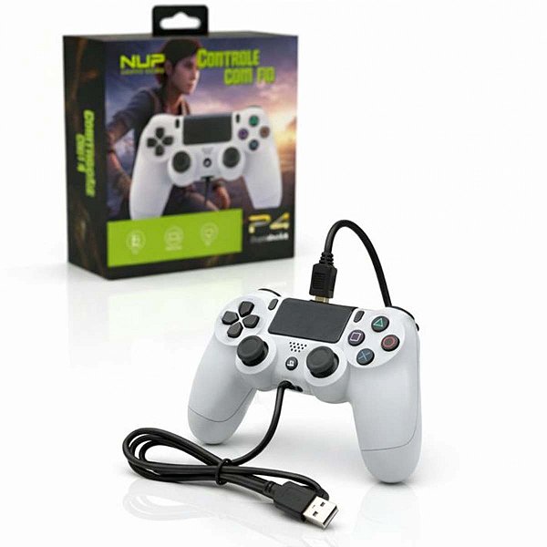 Controle Compatível Ps4 Pc Notebook Usb Cabo 1,8m Branco