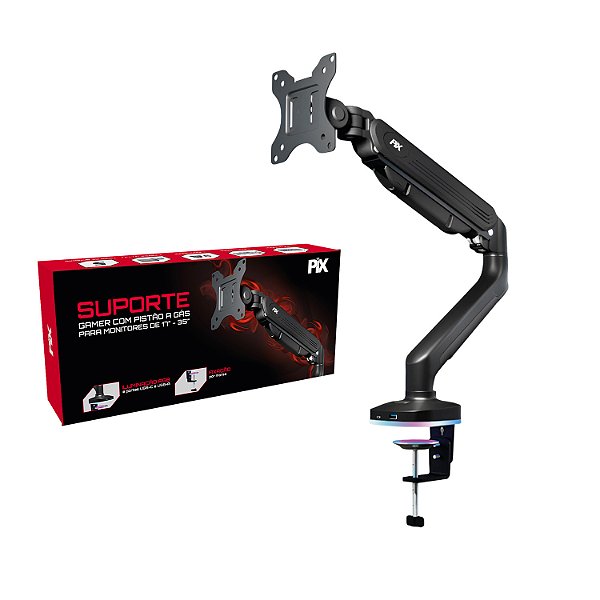 Suporte Monitor Mesa Gamer Pistao A Gás Rgb Usb C 17" a 35"