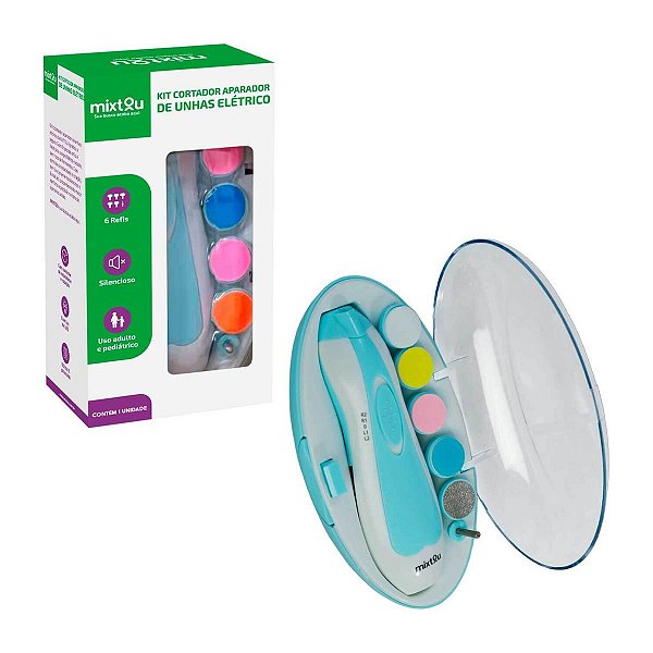 Kit Lixador Cortador Unha Bebê Recém-Nascido Elétrico Azul
