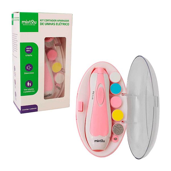 Kit Lixador Cortador Unha Bebê Recém-Nascido Elétrico Rosa