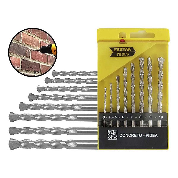 Kit 8 Brocas Concreto Jogo 8 Peças 3/4/5/6/7/8/9/10mm Fertak