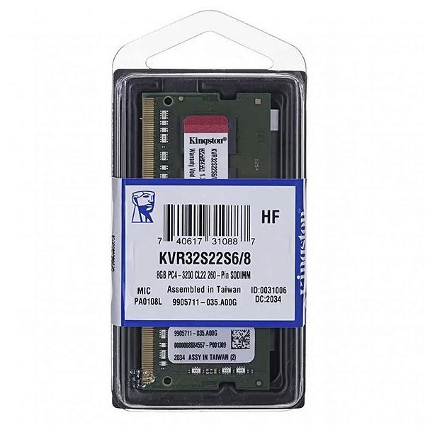Memoria Para Notebook Ddr4 8gb 3200mhz Kingston Kvr32s22s6/8
