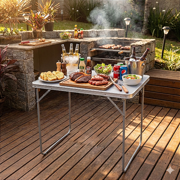 Mesa Portátil Com Alça 80x60cm e 70cm De Altura Suporta 30kg