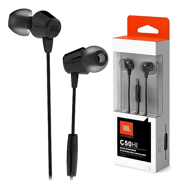 Fone de Ouvido JBL Intra Auricular C50HI Com Microfone Preto