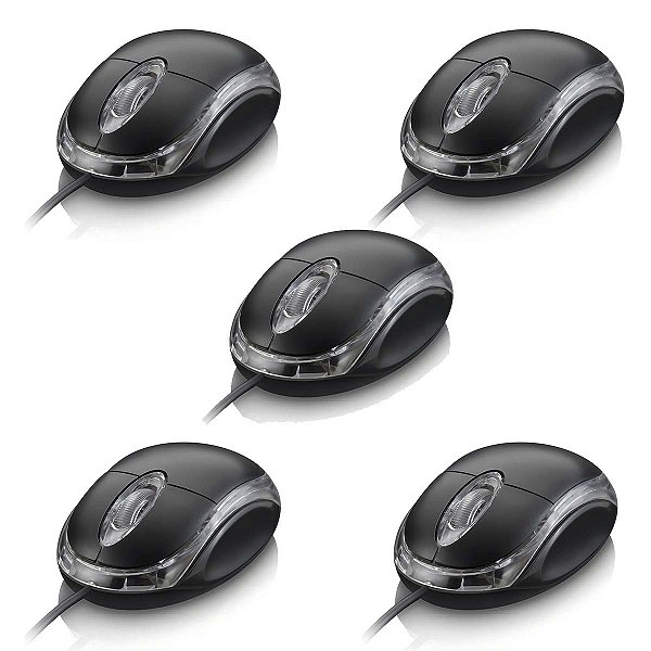 5 Mouse USB Óptico Knup 1200 DPI Preto 3 Botões Cabo 1,5m