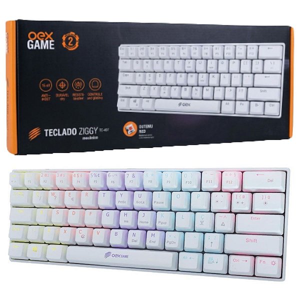 Teclado Gamer Mecânico Ziggy 60% Branco Tc607 Outemu Red Oex