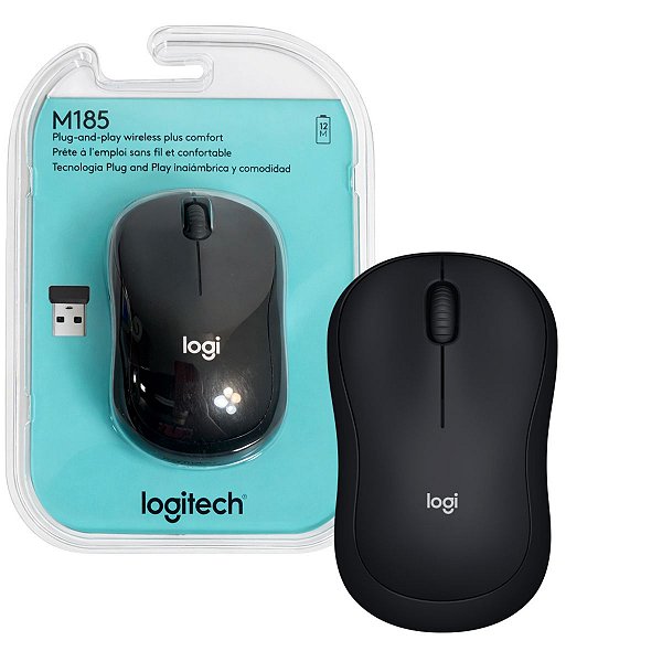 Mouse Sem Fio Wireless Logitech M185 Preto Confortável