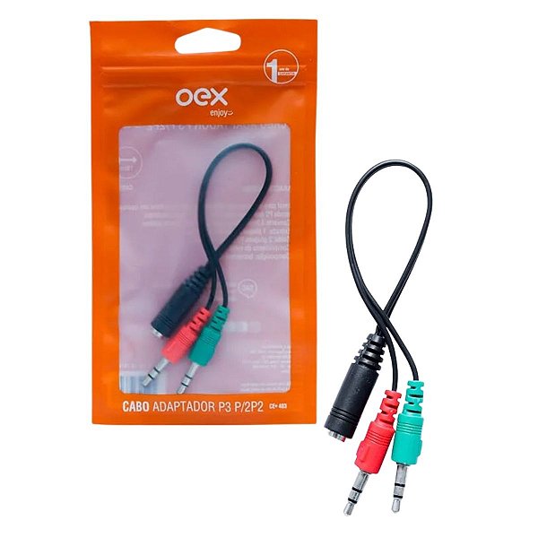 Cabo Adaptador Fone e Headset P3 para 2 P2 Preto OEX CE403
