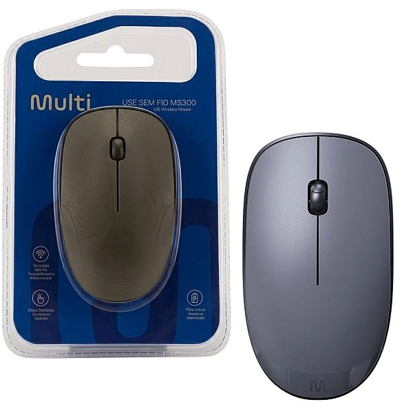 Mouse Sem Fio Slim Multilaser MS300 Wireless 1200 Dpi Cinza