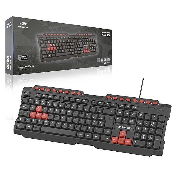 Teclado C3Tech Gamer ABNT2 Usb Preto/Vermelho Multimídia
