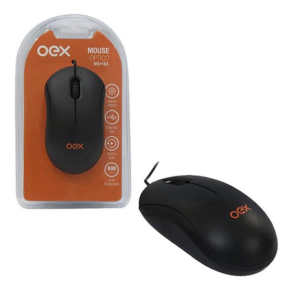 Mouse Optico Ms103 Preto Usb Plug & Play 800 Dpi - Oex Preto