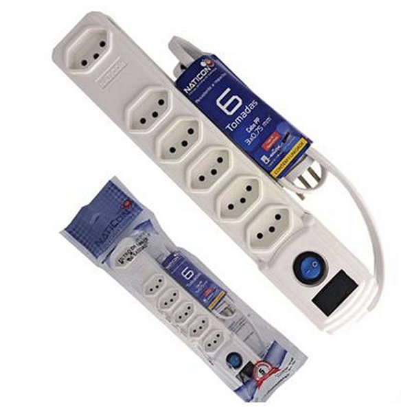 Filtro de Linha 6 Tomadas Naticon Bivolt C/ Chave e Proteção