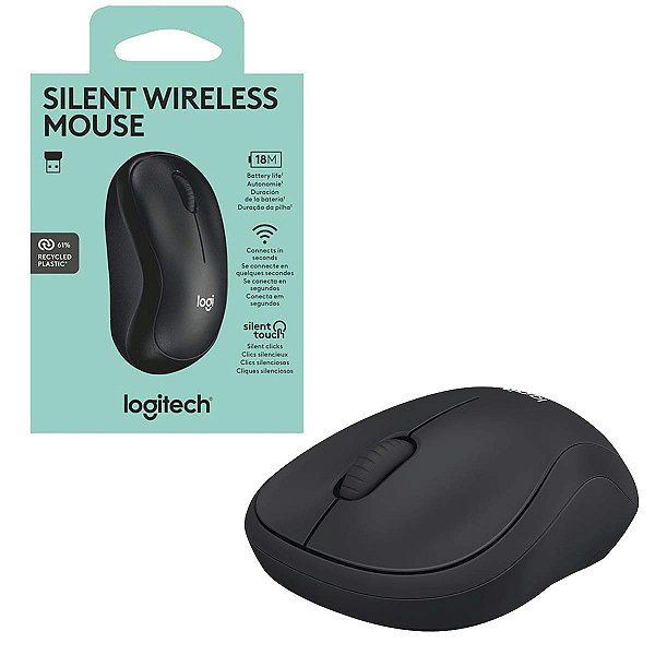 Mouse Óptico Sem Fio Logitech M220 Silent Preto USB