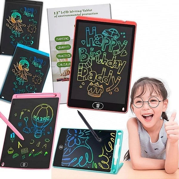 Tablet Lousa Magica Grande Escreve e Apaga Tela 12' Azul