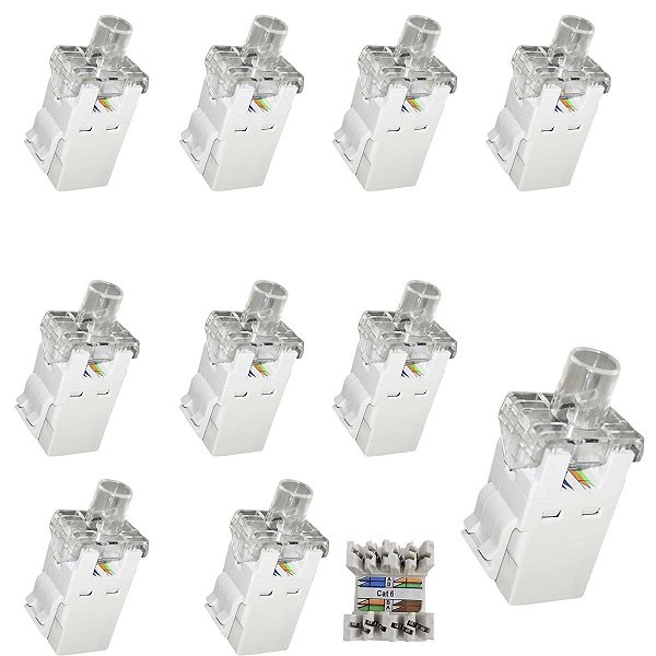 Kit 10 Keystone Seclan Rj45 Femea IDC Cat6 Fluke Rohs Branco