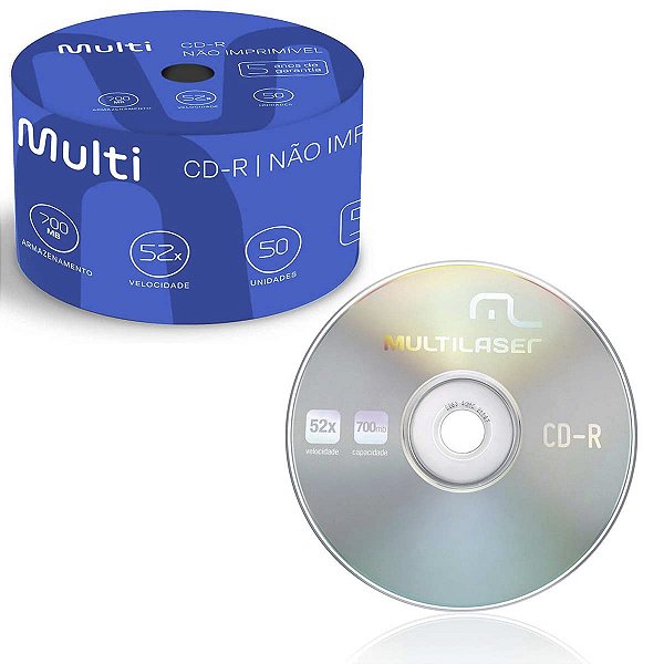 Mídia CD-R 52x 50 Unidades Não Imprimível 700Mb Prata