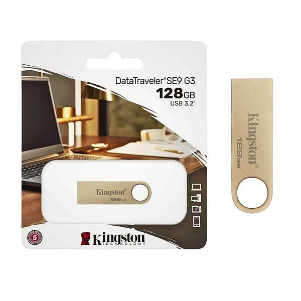 Pen Drive Kingston Datatraveler Dourado Se9G3 128Gb Usb 3.2