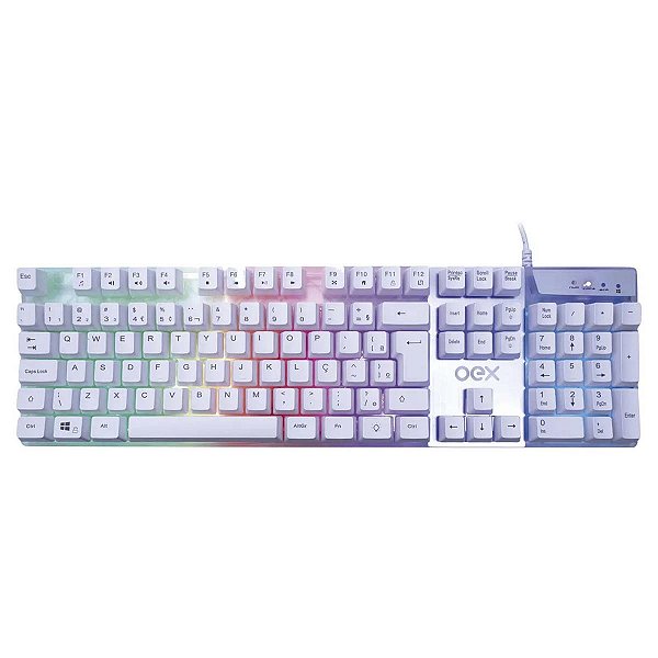 Teclado OEX Gamer Prismatic ABNT2 LED Rainbow Branco TC205