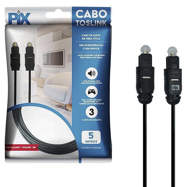 Cabo de Áudio Óptico Digital Toslink Profissional 5 Metros