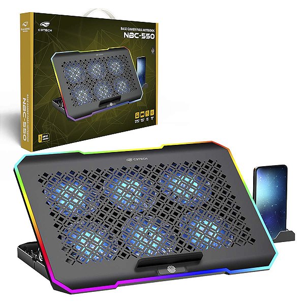 Base Para Notebook Gamer 17,3" 6 Coolers Led Rgb Sup Celular
