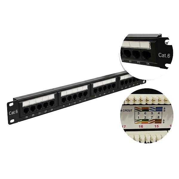 Patch Panel Cat.6 19" 1u Carregado Keystone 24 Portas Seccon