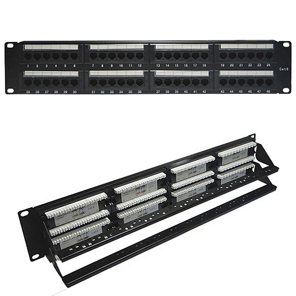 Patch Panel Cat.6 19" 2u Painel 48 Portas Gigabit Com Guia