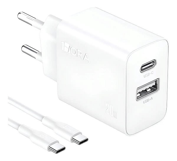 CARREGADOR PD 20W DUAS USB 18W + C 20W + CABO C - C 1M