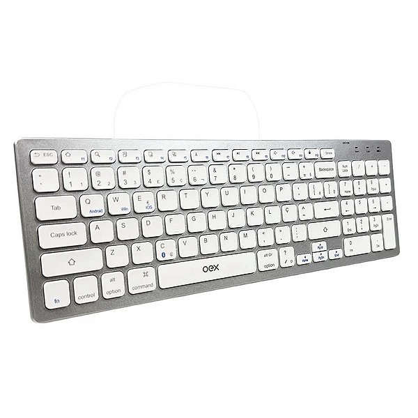 Teclado Bluetooth 5.0 Slim Oex Tc504 Abnt2 Prata E Branco