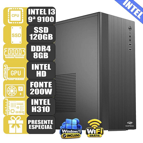 Computador Mdi Office Intel i3 9ª 8GB 120GB Windows 11