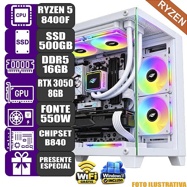 Pc Mdi Gamer Ryzen 5 8400F 16Gb Ddr5 500GB 3050 8GB Branco