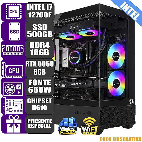 Pc Gamer Mdi Intel Core i7 12700F RTX5060 8GB 16GB 500G Nvme