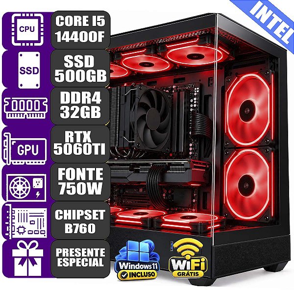 PC Gamer MDI Falcon i5 14400F 32Gb 500Gb 5060TI 8GB Win 11