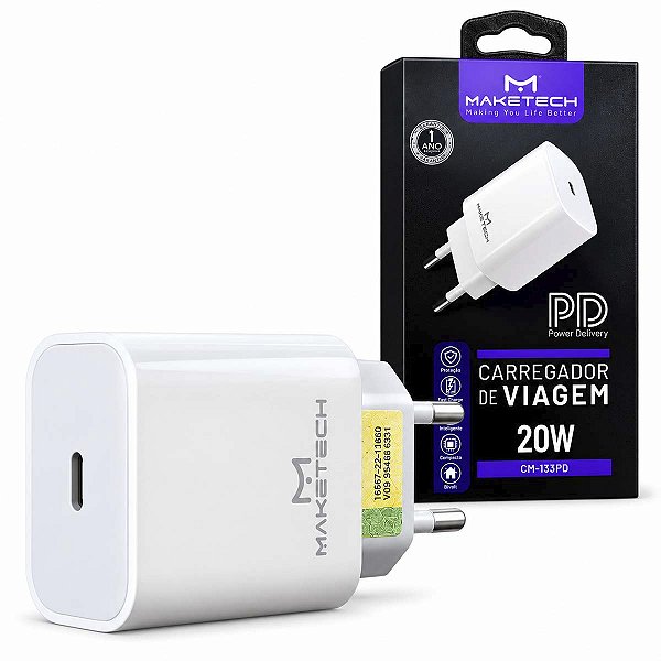 Carregador De Tomada Tipo C 20w Usb C Pd Power Deliver Turbo