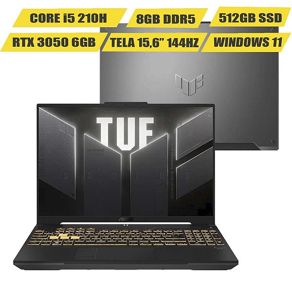 Notebook Gamer Asus TUF F16 i5-210H 8GB 512GB RTX 3050 W11