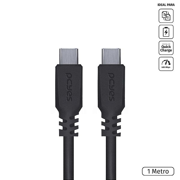 Cabo Tipo Usb-C Para Usb-C 2.0 1 Metro Preto Pcyes