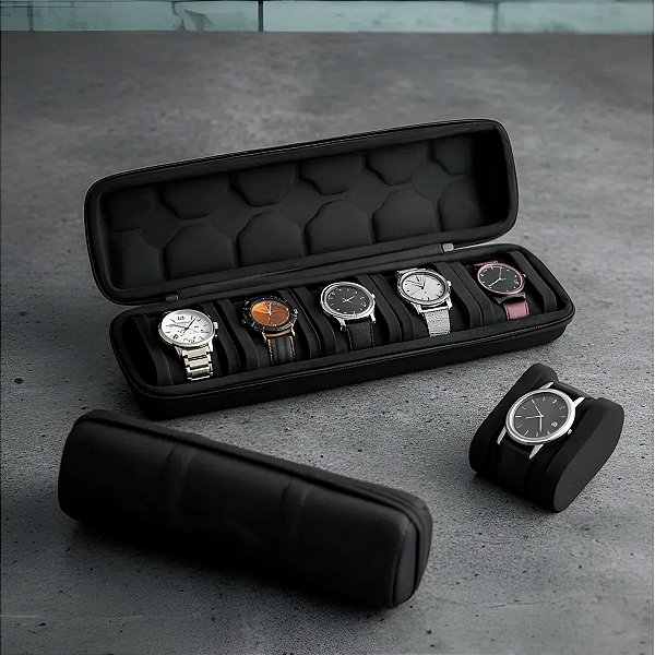 Caixa Maleta Porta Relógio Estojo Organizadora 5 Lugares Preto