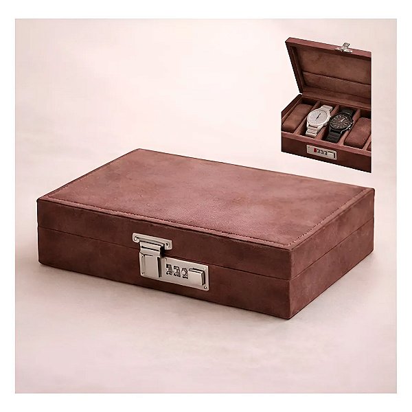 Maleta Porta Relógios Premium Suede Feita A Mão Artesanal Marrom