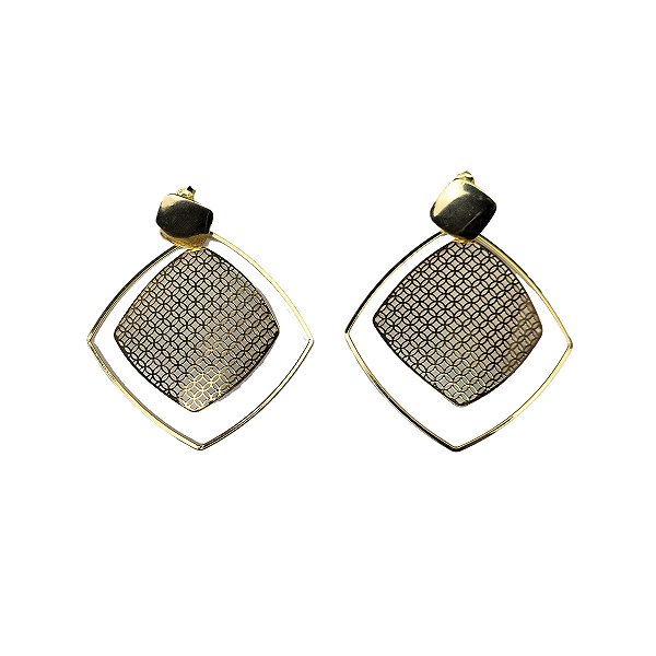 Brinco Feminino Dourado Quadrado Rede - Manini Semijoias