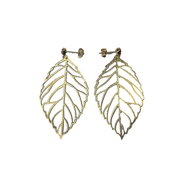 Brinco Feminino Dourado Folha com Zircônia - Manini Semijoias