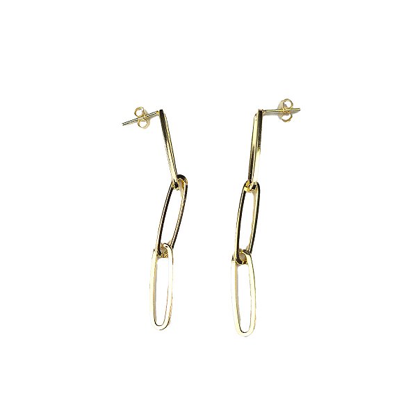 Brinco Feminino Dourado com 3 Elos - Manini Semijoias