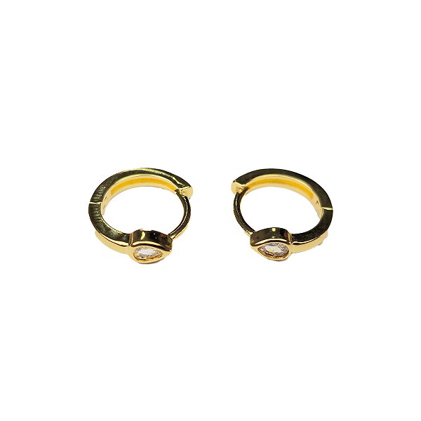 Argola Feminina Dourada Pedra Oval com Zircônia - Manini Semijoias
