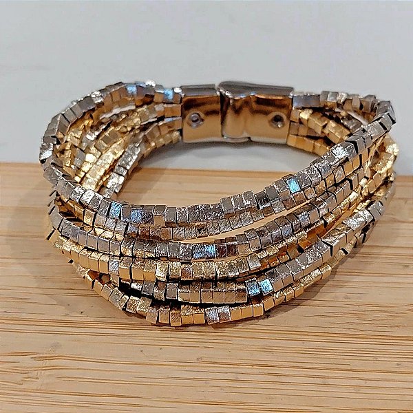 Pulseira canutilhos banhado a ouro e rodio 8 fios