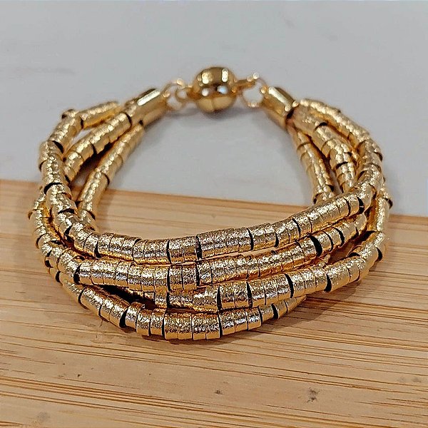 Pulseira canutilhos banhadas a ouro 4 fios