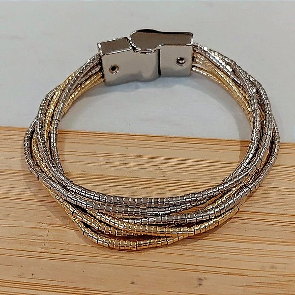 Pulseira canutilhos banhadas a ouro e rodio 6 fios