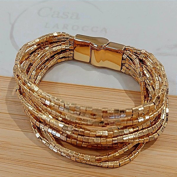 Pulseira canutilhos fosco banhado a ouro
