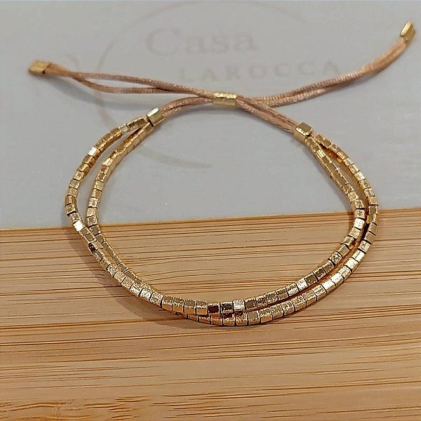 Pulseira canutilhos fosco banhado a ouro