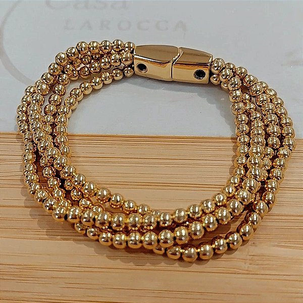 Pulseira de bolinhas banhado a ouro
