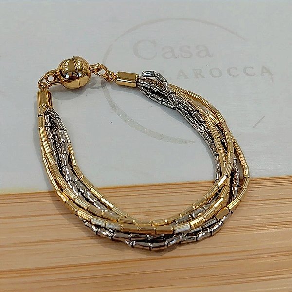 Pulseira canutilhos banhadas a ouro e rodio